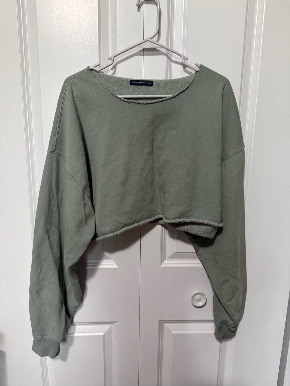 Brandy Melville Olive Off-the-Shoulder Cropped Sweatshirt